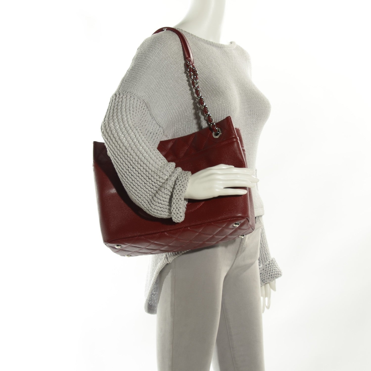 Chanel Caviar Quilted Large Timeless CC Soft Tote Dark Red 4 of 7