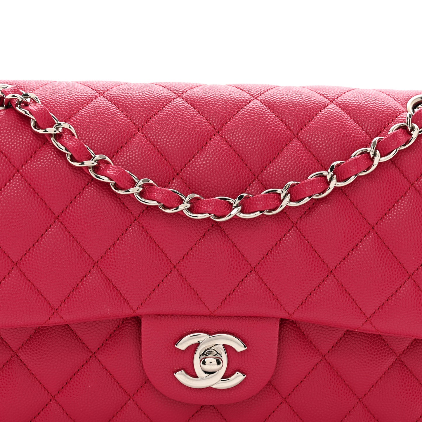 Caviar Quilted Medium Double Flap Dark Pink
