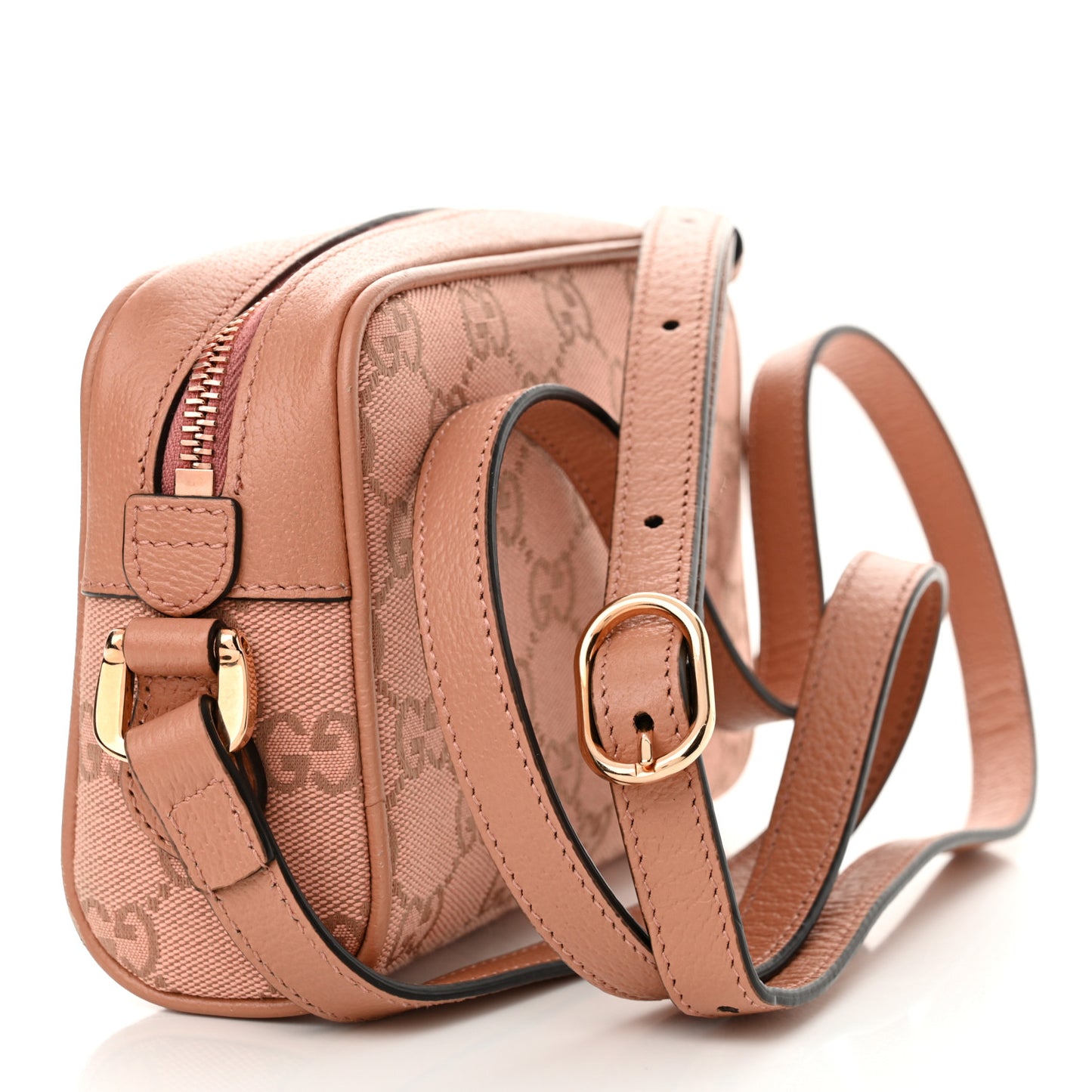 Monogram Textured Dollar Calfskin Mini Ophidia Shoulder Bag Cloche Rose Pink