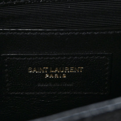 Saint Laurent Grain De Poudre Textured Mixed Matelasse Triquilt Small Monogram Satchel Black 6 of 8