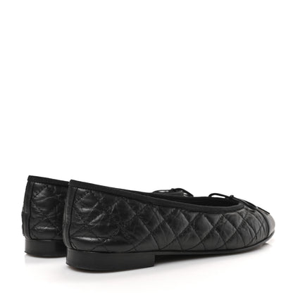 Chanel Aged Calfskin Quilted CC Cap Toe Ballerina Flats 40 Black 4 of 9