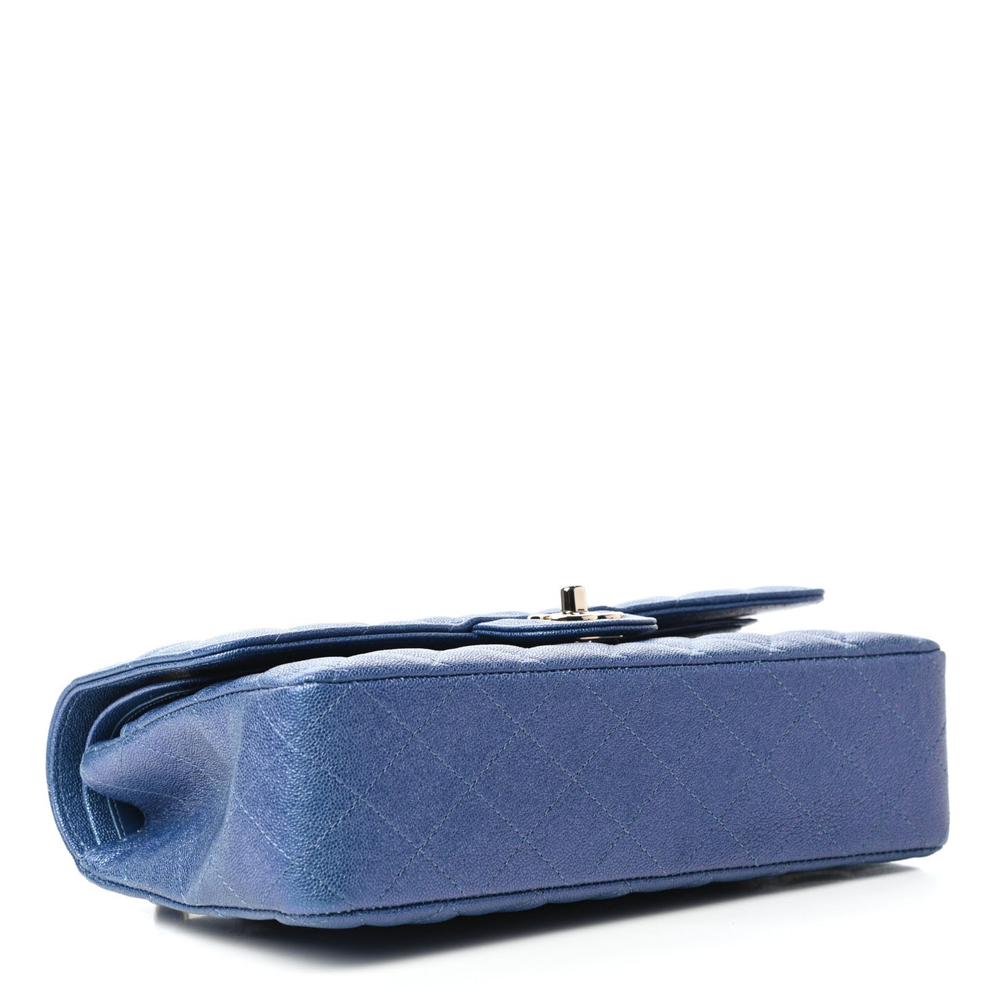 Iridescent Caviar Quilted Medium Double Flap Dark Blue