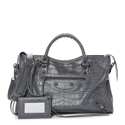 Balenciaga Calfskin Crocodile Embossed Classic Hardware City Gris Beton 1 of 9