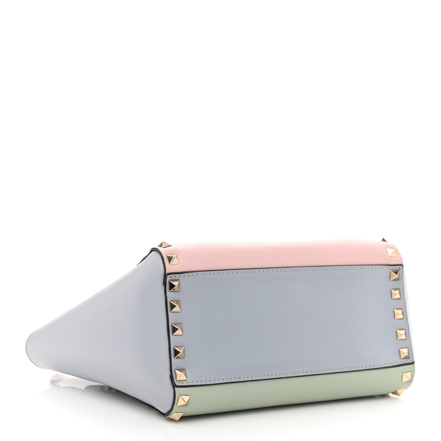 Vitello Watercolor Mini Rockstud Double Handle Tote Rose Green Yellow Sky