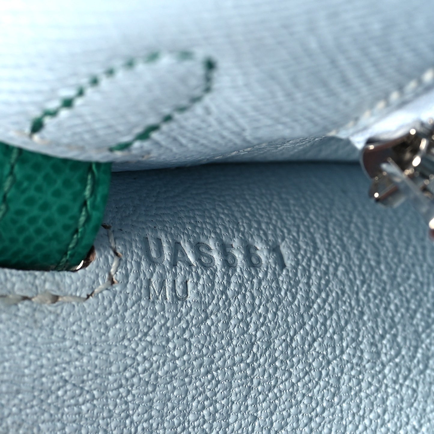 Epsom Tri-Color Kelly Sellier 25 Bleu Brume Vert Jade Gold