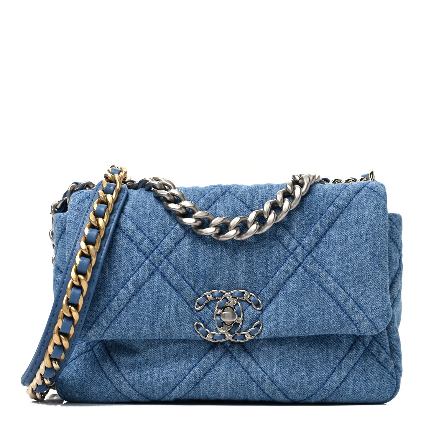 Denim Quilted Medium Chanel 19 Flap Blue