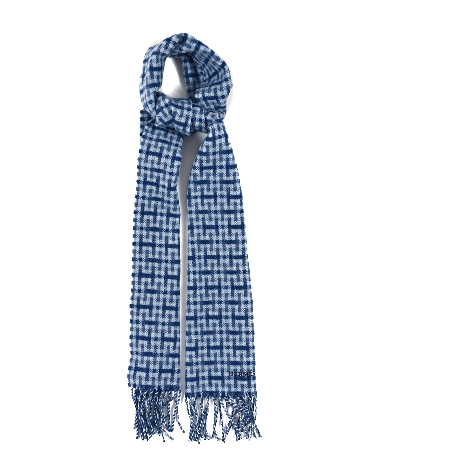 Hermes Cashmere H Ecossais Muffler Marine Bleu 1 of 3