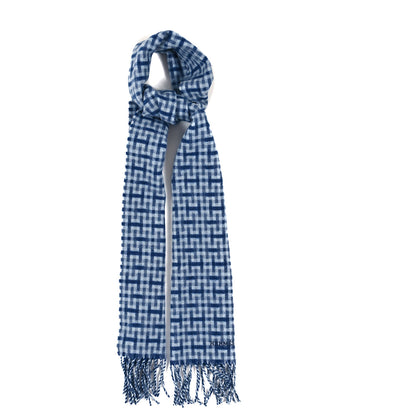Hermes Cashmere H Ecossais Muffler Marine Bleu 1 of 3