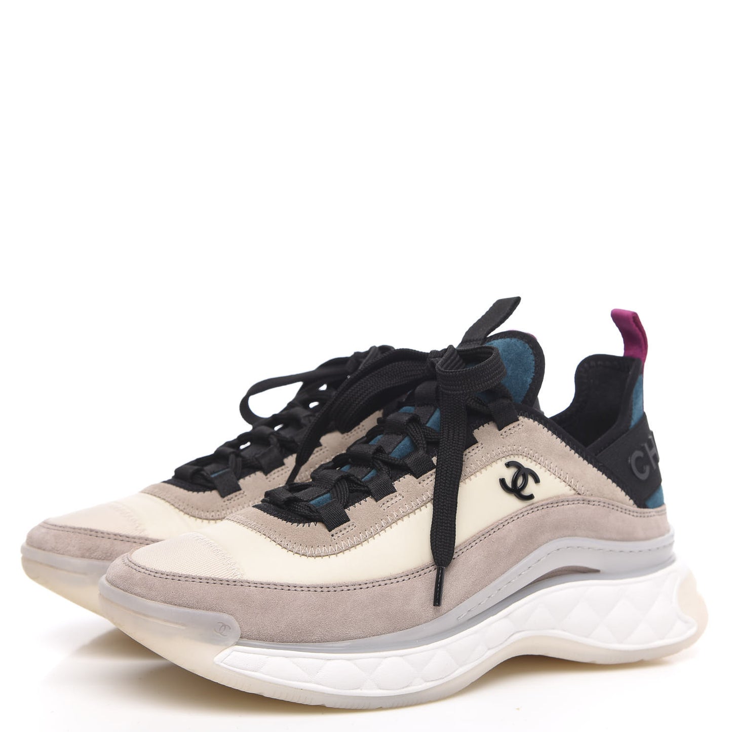 Suede Calfskin Nylon Grosgrain CC Sneakers 38 Beige Pink