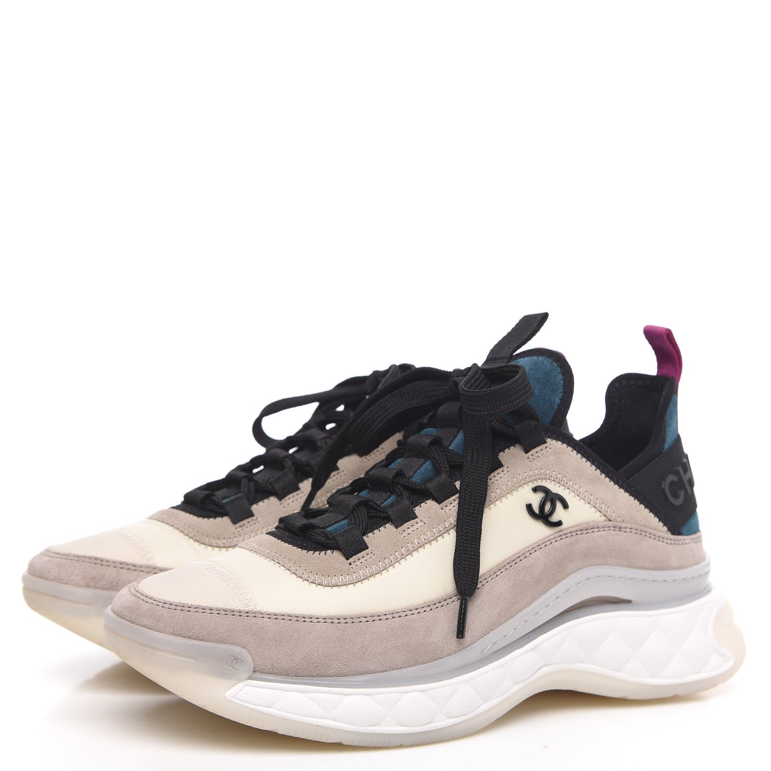 Chanel Suede Calfskin Nylon Grosgrain CC Sneakers 38 Beige Pink 3 of 8