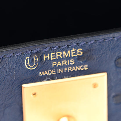 Hermes Ostrich Horseshoe Kelly Sellier 28 Bleu Iris Gris Agate 5 of 12