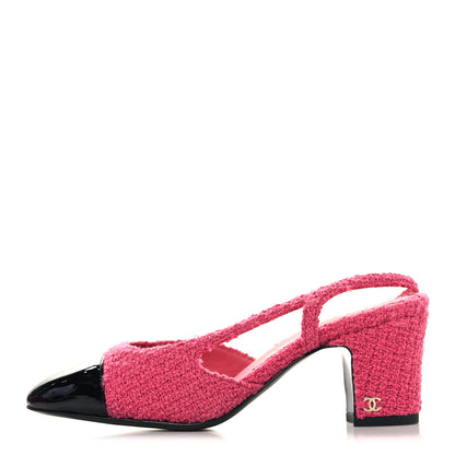 Chanel Tweed Patent Cap Toe CC Slingback Pumps 36.5 Pink Black 1 of 10