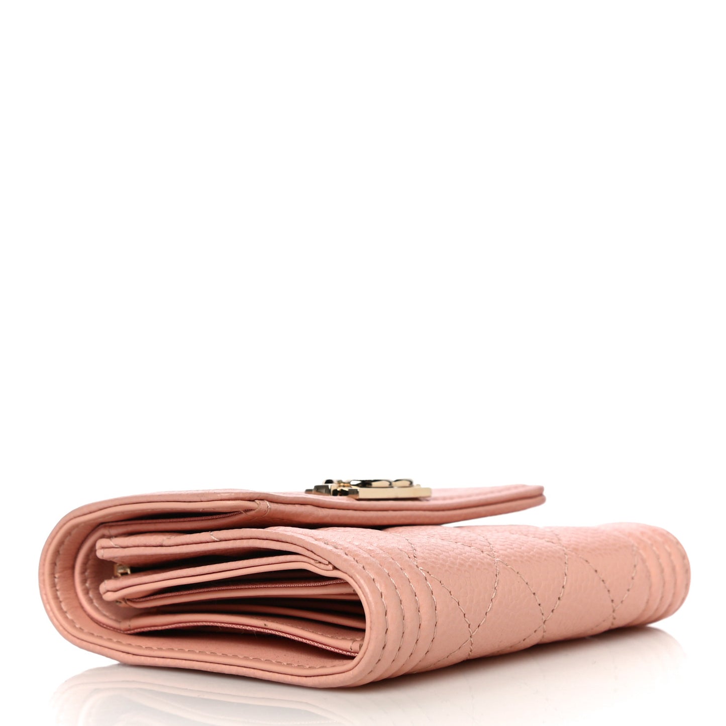 Caviar Quilted Boy Compact Wallet Pink