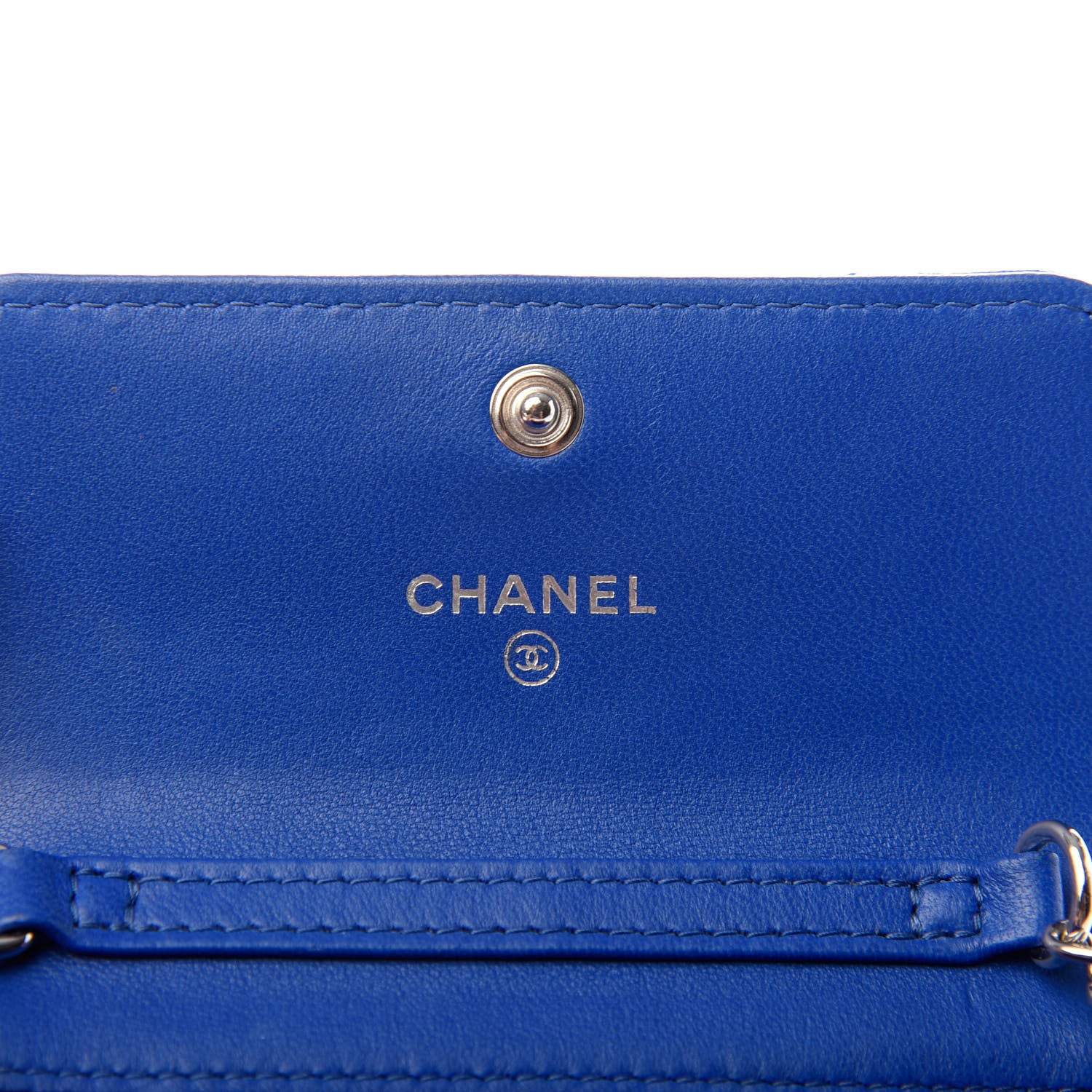 Chanel Lambskin Quilted Flap Card Holder On Chain Blue 6 of 8