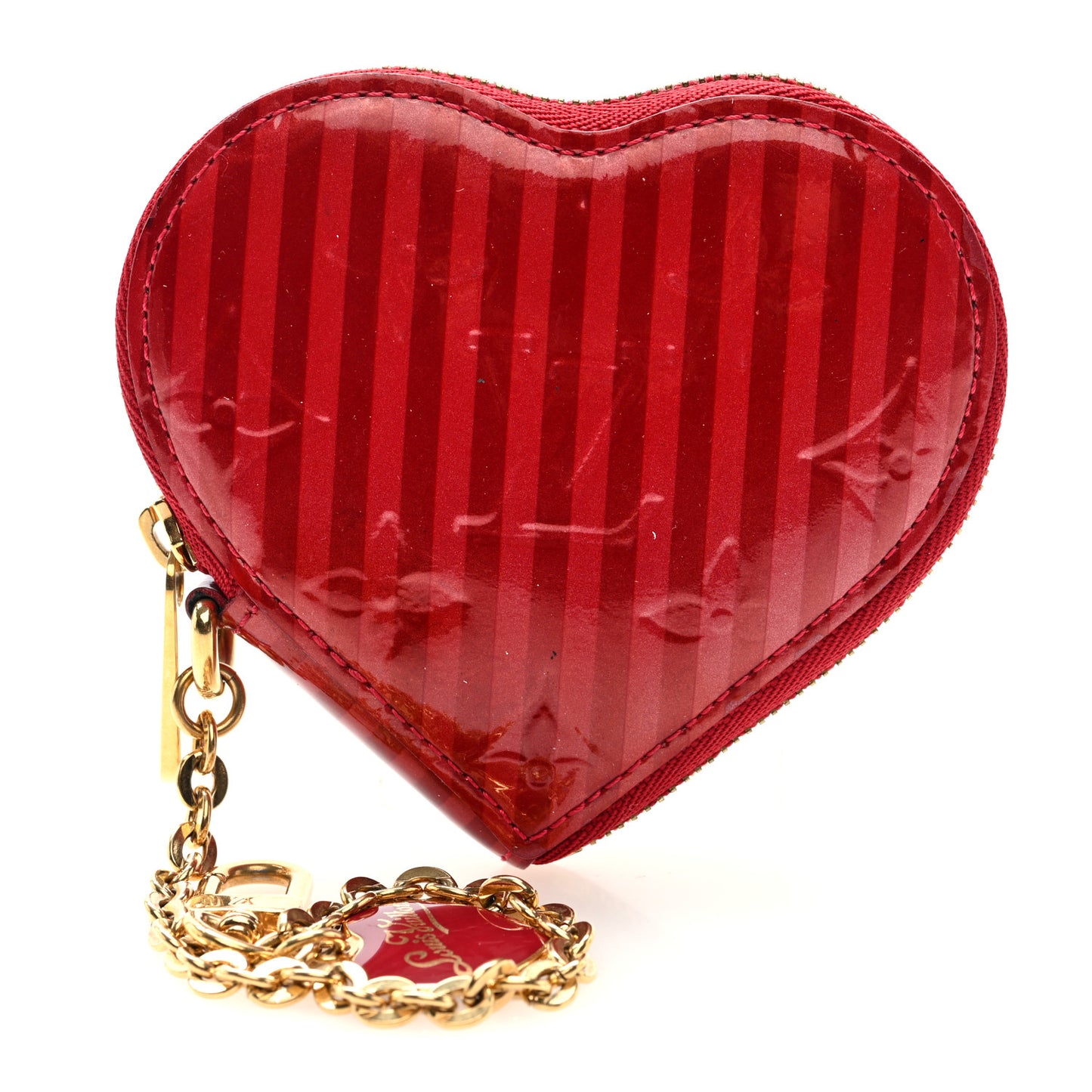 Vernis Rayures Coeur Heart Coin Purse Pomme D'Amour