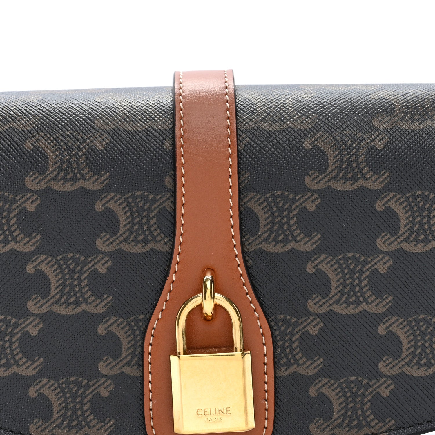 Celine Triomphe Canvas Calfskin Tabou Clutch on Strap Tan Tan Tan 6 of 8