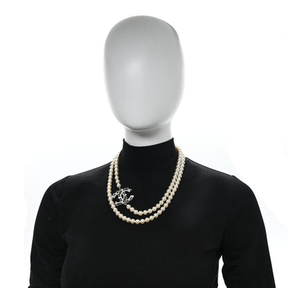 Chanel Pearl Bead Crystal CC Long Necklace White Silver Black 2 of 5