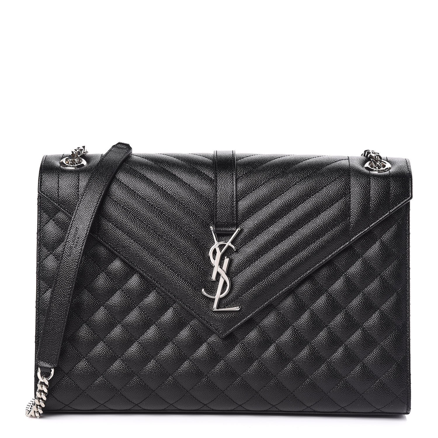 Saint Laurent Grain De Poudre Large Tri-Quilt Monogram Satchel Black 1 of 10