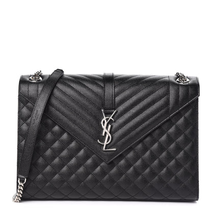 Saint Laurent Grain De Poudre Large Tri-Quilt Monogram Satchel Black 1 of 10