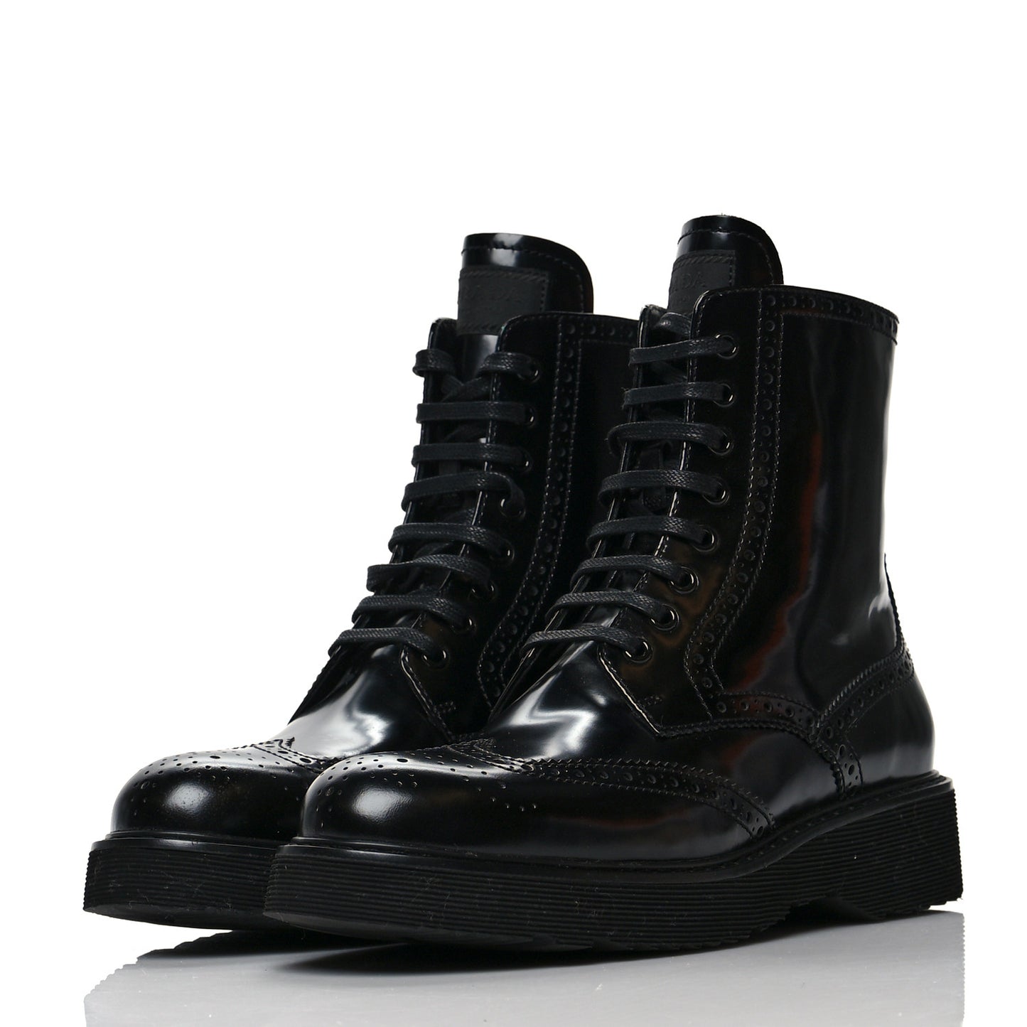 Spazzolato Brogue Perforated Womens Wingtip Combat Boots 38.5 Black
