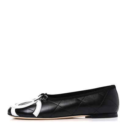 Chanel Lambskin Quilted CC Cambon Ballet Flats 38 Black White 1 of 11