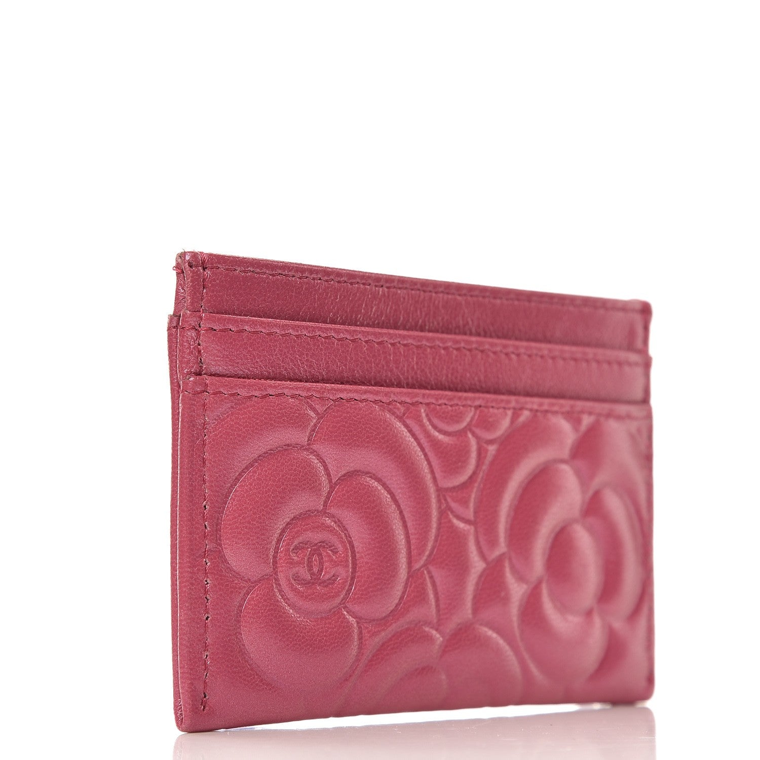 Chanel Lambskin Camellia Embossed Card Holder Fuchsia 3 of 9