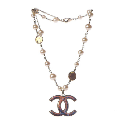 Chanel Iridescent Enamel Pearl CC Short Necklace Pink Gold 3 of 5