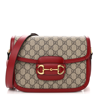 Gucci GG Supreme Monogram Azalea Calfskin Horsebit 1955 Shoulder Bag Beige Ebony New Cherry Red 1 of 11