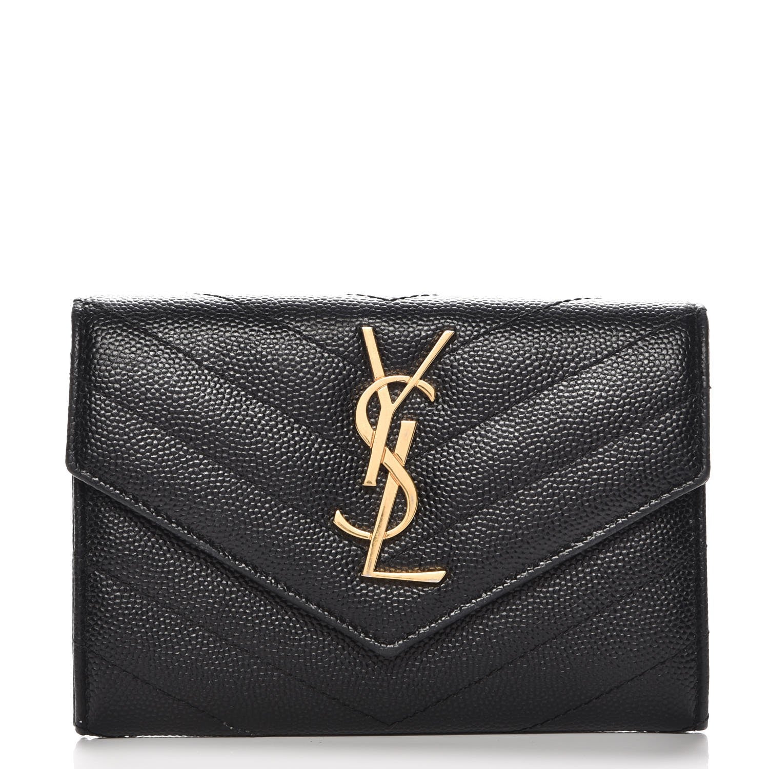 Saint Laurent Grain De Poudre Matelasse Chevron Small Monogram Envelope Wallet Black 1 of 9
