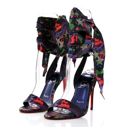 Christian Louboutin Crepe Satin Starlight Sandale Du Desert 100 Ankle Wrap Sandals 36 Black Multicolor 2 of 9