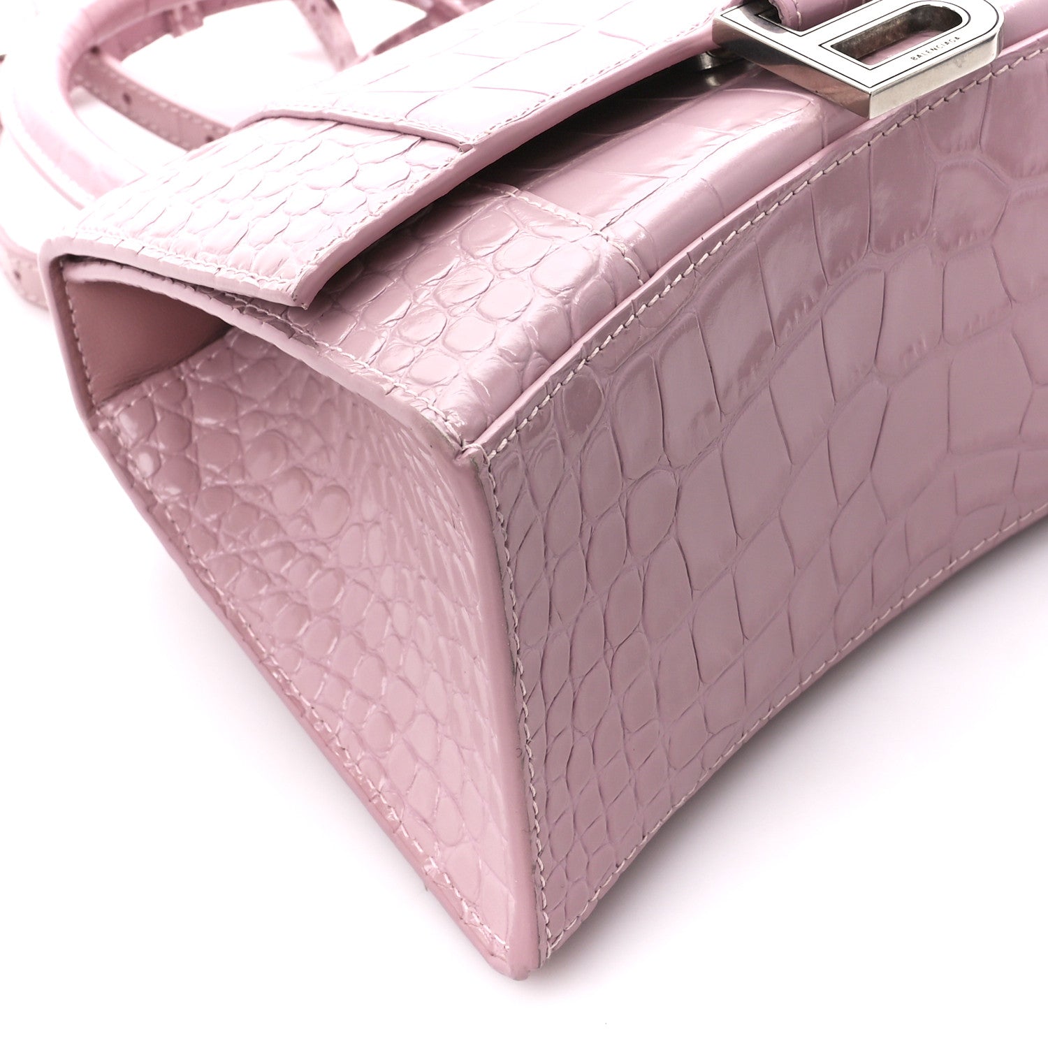 Balenciaga Shiny Calfskin Crocodile Embossed Small Hourglass Top Handle Bag Powder Pink 9 of 10