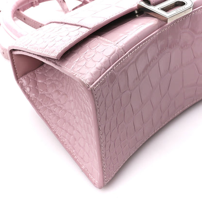 Balenciaga Shiny Calfskin Crocodile Embossed Small Hourglass Top Handle Bag Powder Pink 9 of 10