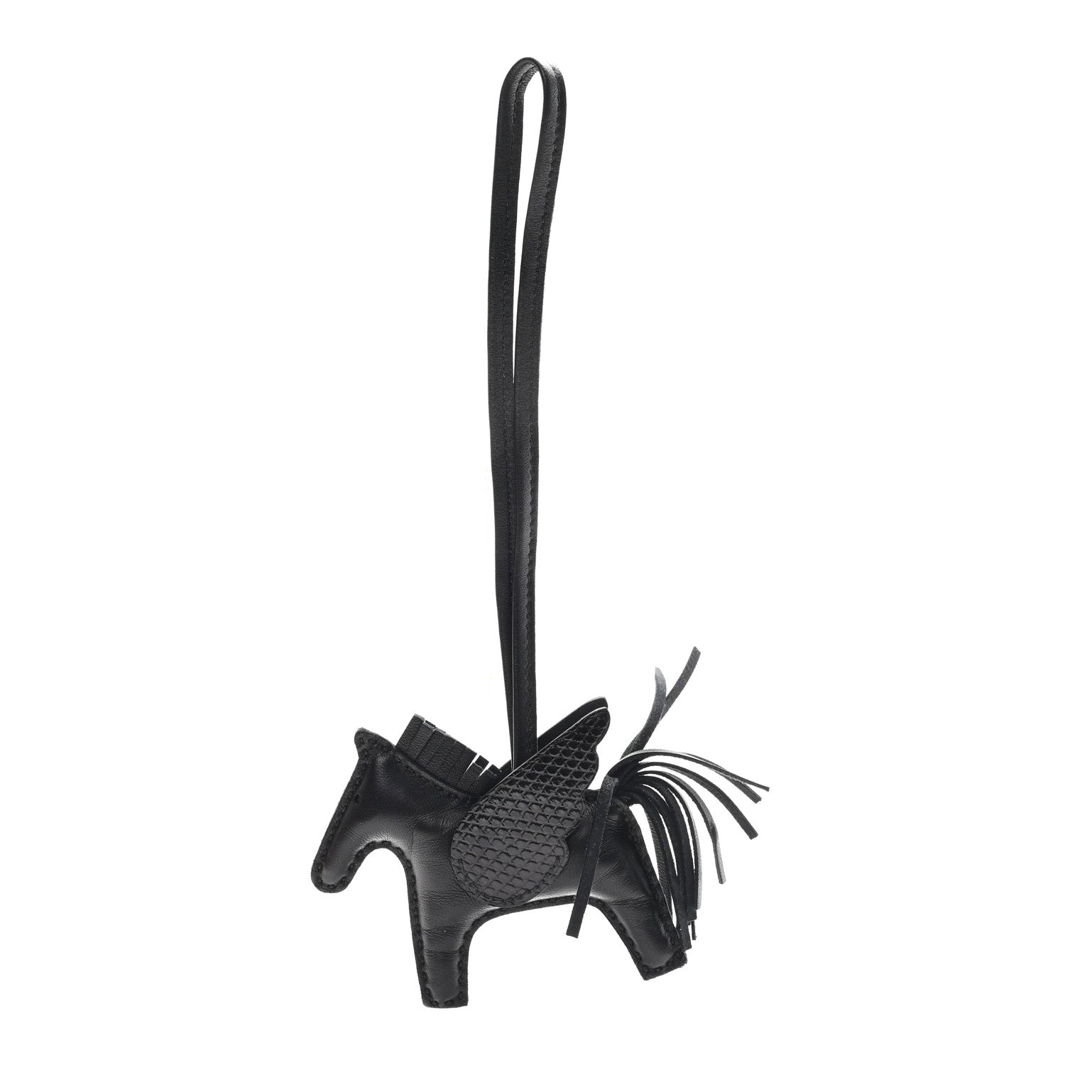 Hermes Milo Lambskin Lizard Touch Grigri Rodeo Pegase Horse Bag Charm PM So Black 1 of 5