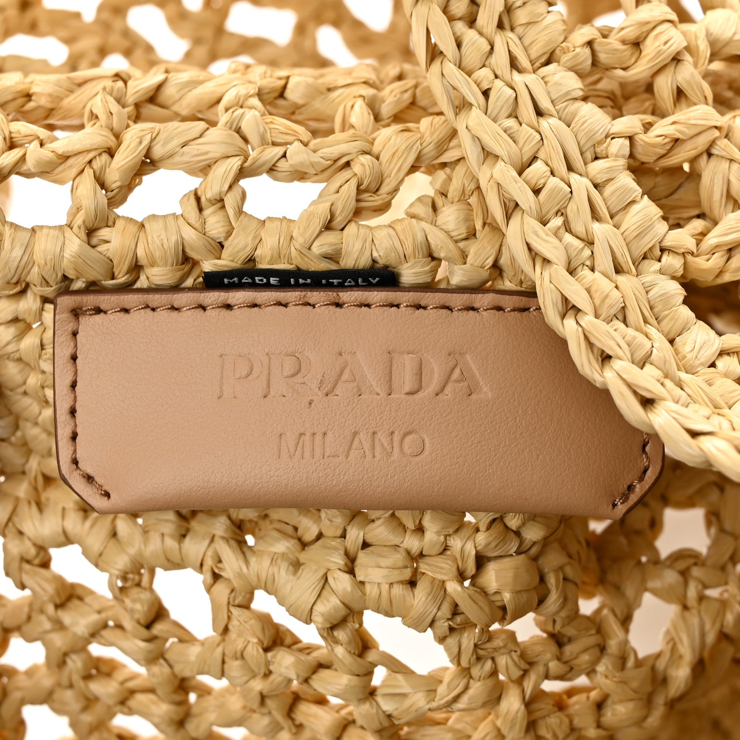 Prada Yarn Raffia Effect Crochet Logo Embroidered Tote Bag Naturale 6 of 9