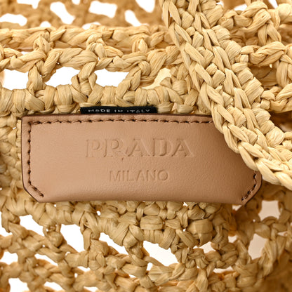 Prada Yarn Raffia Effect Crochet Logo Embroidered Tote Bag Naturale 6 of 9
