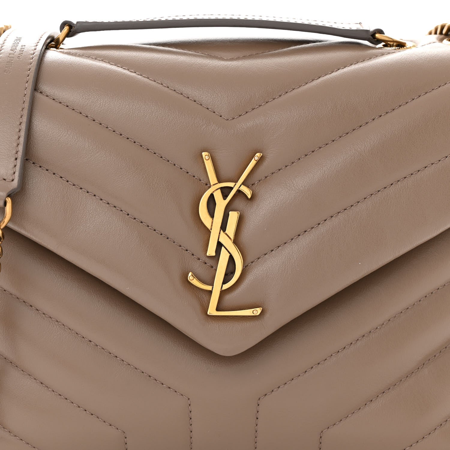Saint Laurent Calfskin Y Quilted Monogram Small Loulou Chain Satchel Dark Beige 8 of 11