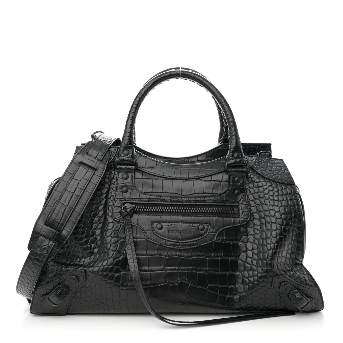 Calfskin Crocodile Embossed Neo Classic Silver Hardware Medium City Black