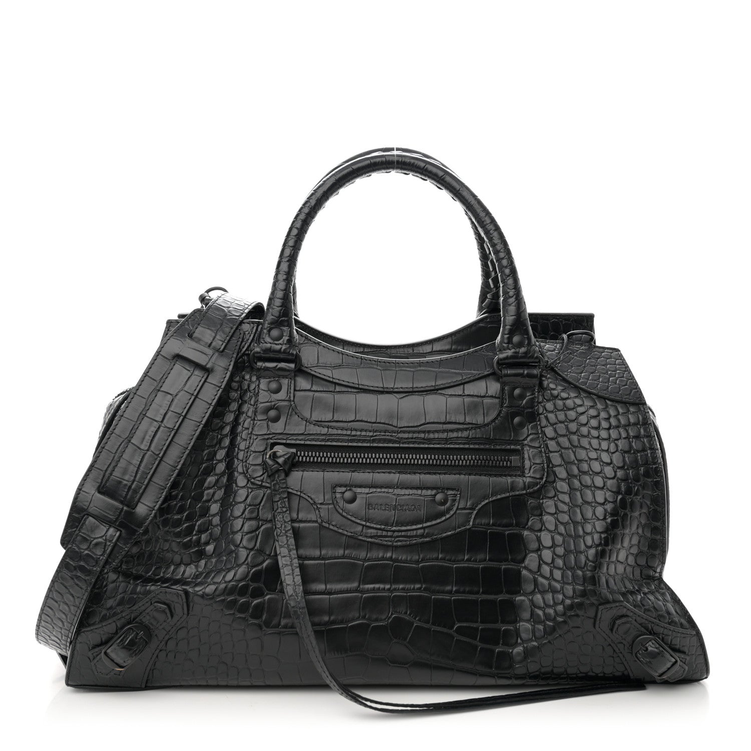 Balenciaga Calfskin Crocodile Embossed Neo Classic Silver Hardware Medium City Black 1 of 10