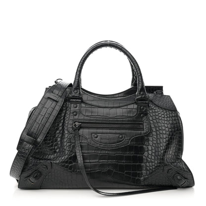 Balenciaga Calfskin Crocodile Embossed Neo Classic Silver Hardware Medium City Black 1 of 10
