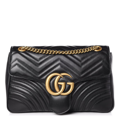 Gucci Calfskin Matelasse Medium GG Marmont Shoulder Bag Black 1 of 8