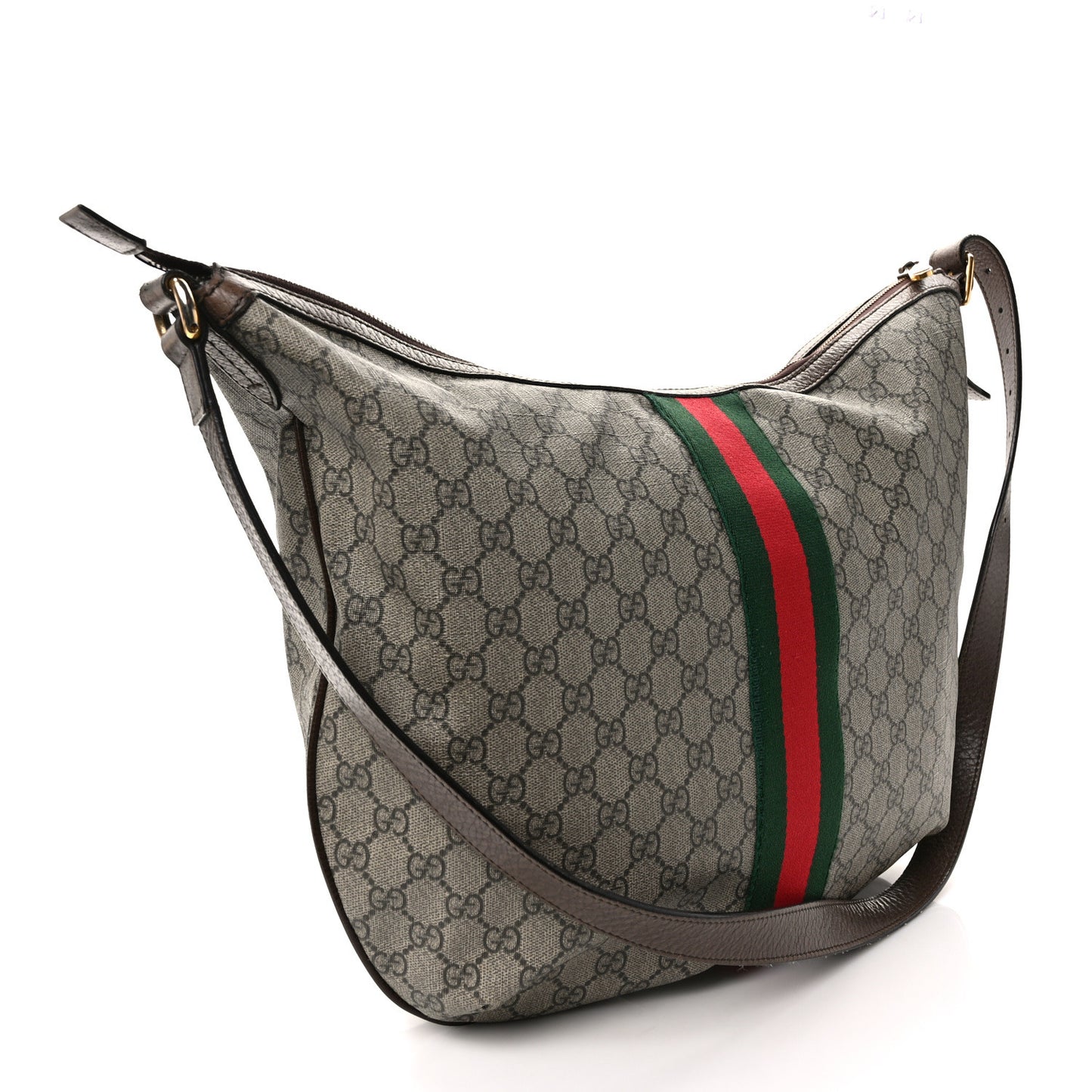 GG Supreme Monogram Web Ophidia Half Moon Hobo Brown