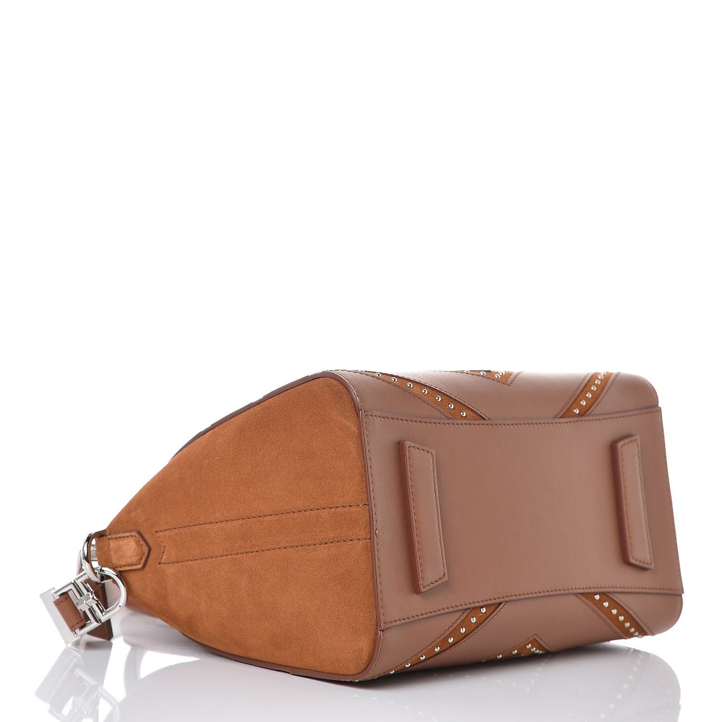 Calfskin Suede Small Studded Chevron Antigona Cognac
