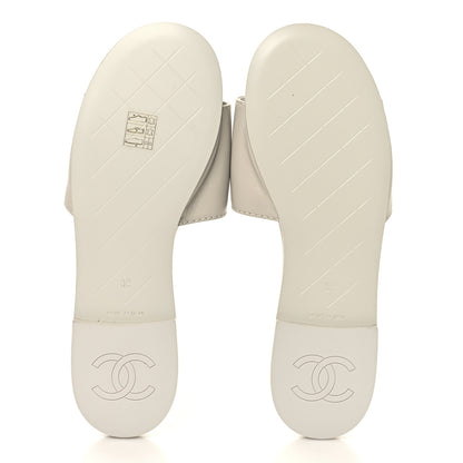 Chanel Lambskin Quilted Turnlock Flat Mules 39 Light Grey 6 of 11