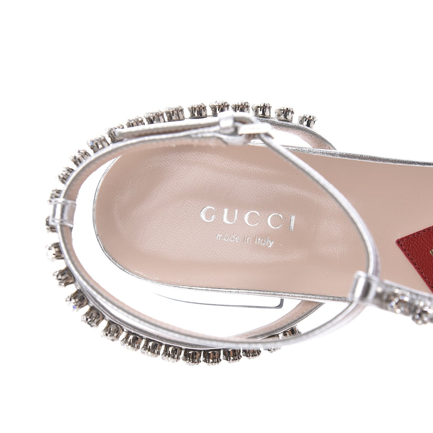 Nappa Silk Crystal Bertie T-Strap Low Heel Sandals 35.5 Argento