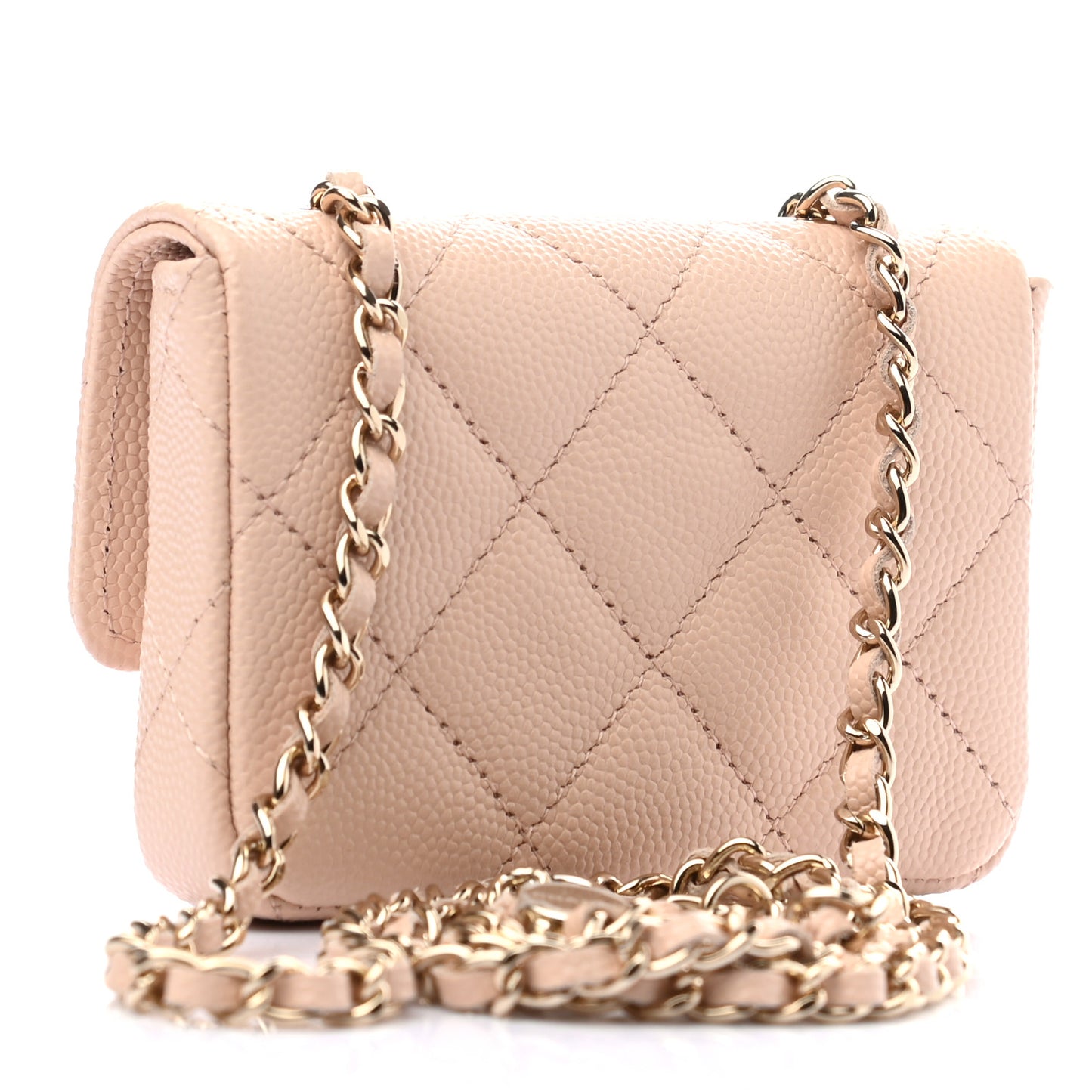Caviar Quilted Mini Chain Belt Bag Light Beige