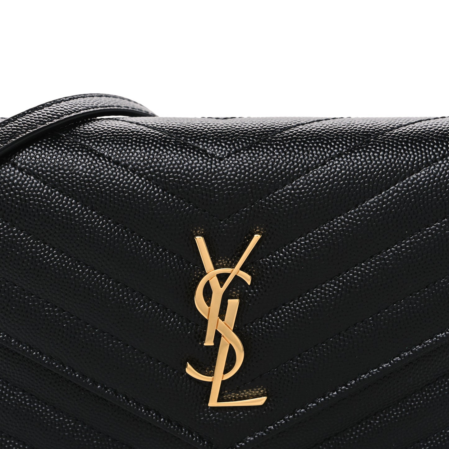 Grain De Poudre Matelasse Chevron Monogram Envelope Chain Wallet Black