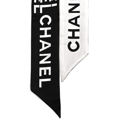 Chanel Silk Logo Slim Bandeau Scarf Black White 2 of 4