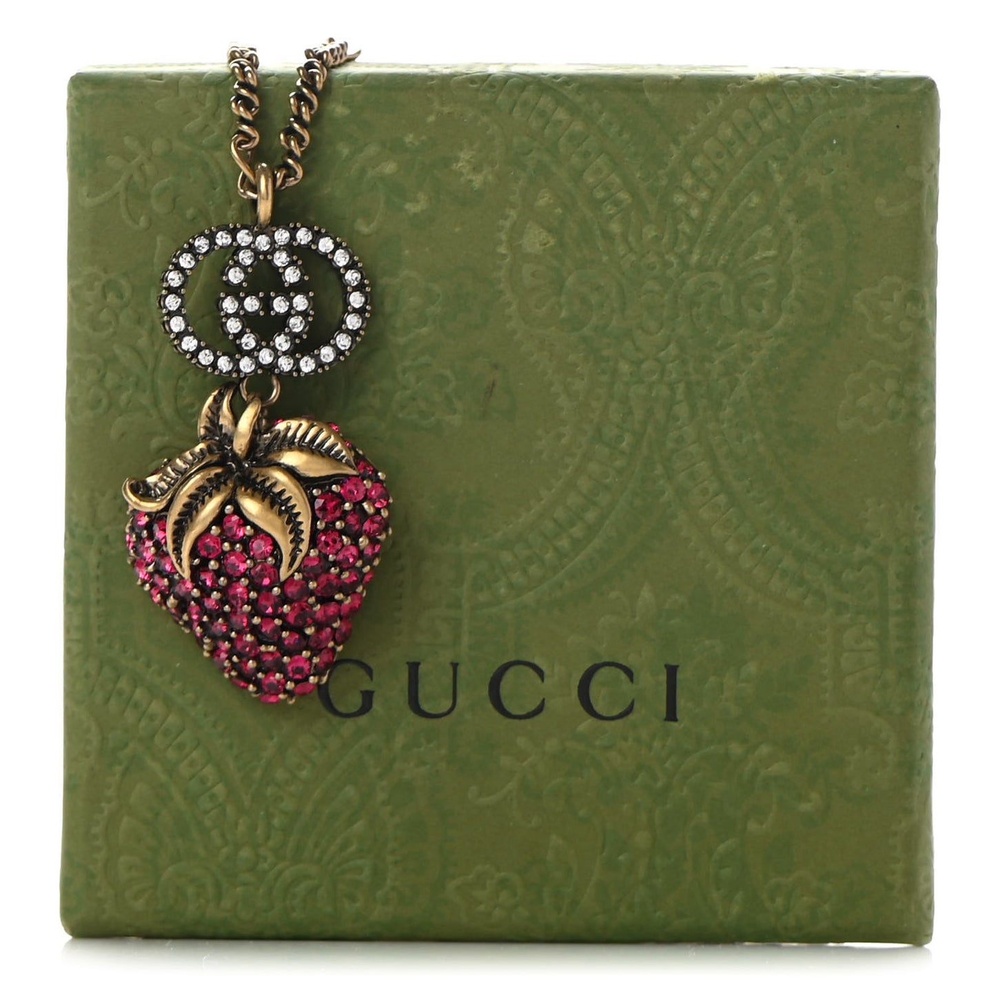 Crystal Embellished Strawberry Necklace Red Aged Gold