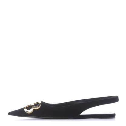 Balenciaga Velvet BB Knife Pointy Toe Slingback Flats 36.5 Black 1 of 11
