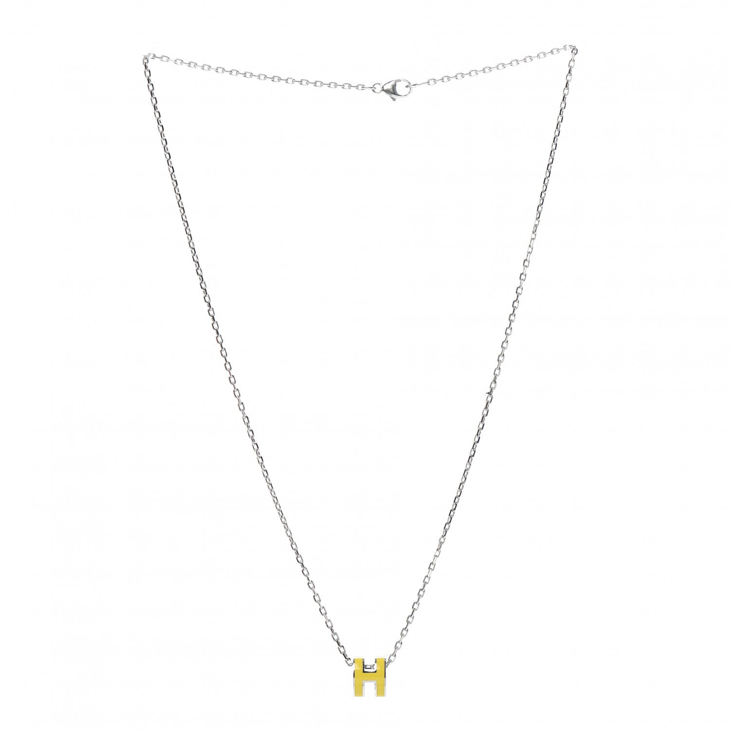 Hermes Lacquered Palladium Mini Pop H Pendant Necklace Jaune Sature 3 of 6